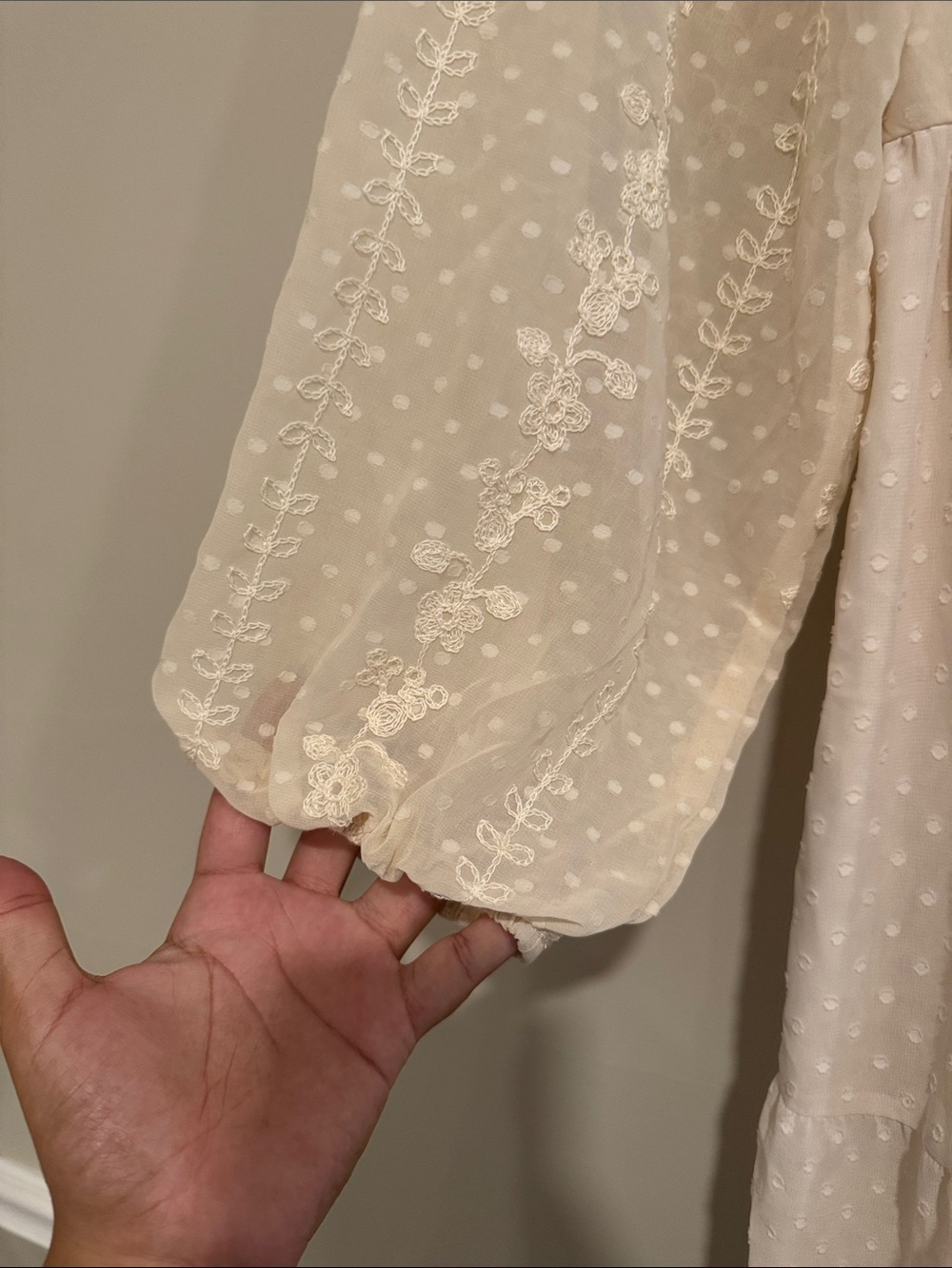 SHEIN Curve 4XL Cream Swiss Dot Embroidered Maxi Dress Boho Cottagecore - Picture 3 of 10